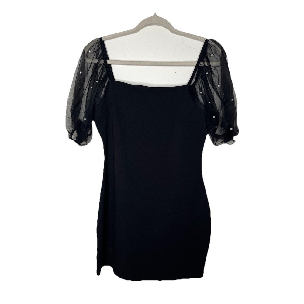 Thirty Thirty Black Dress With Mesh Puff Pearl Sleeves‎ Size Large